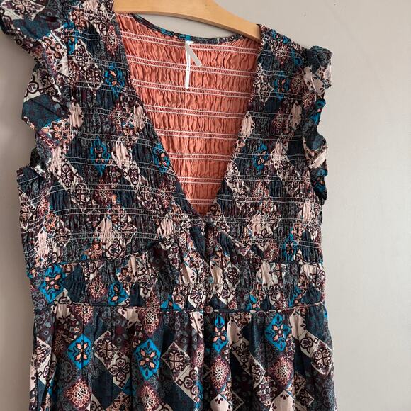 Anthropologie The Peregrine Patchwork Smocked Ruffle Midi Dress Size Large - Picture 9 of 12